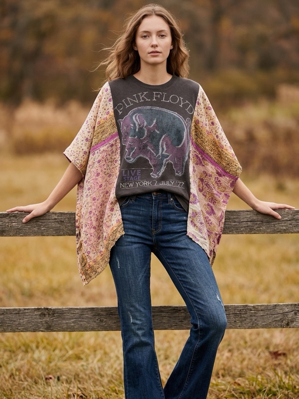 Handcrafted Upcycled Pink Floyd Kantha Tunic NWT One Size